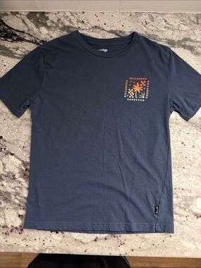 Billabong Blue Short Sleeve Tee with Orange Chest Graphic
